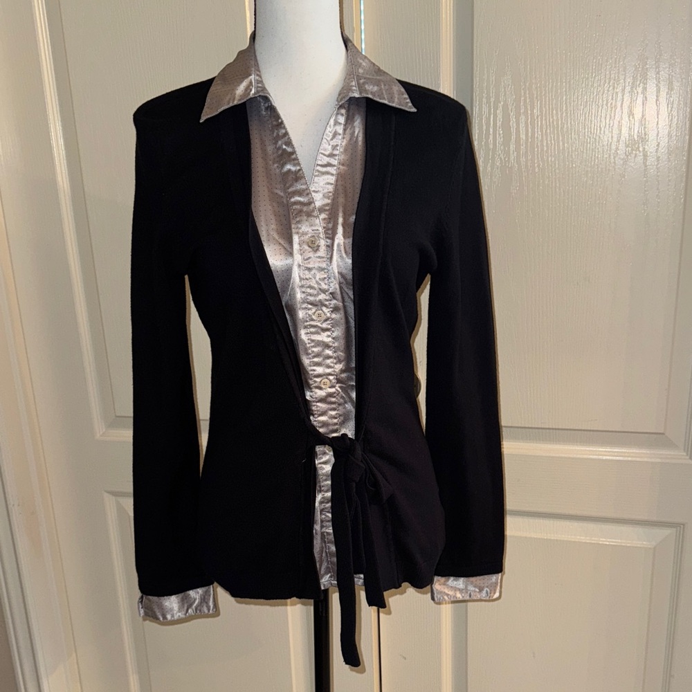 Black and Silver Blouse with Cardigan - Size Medium